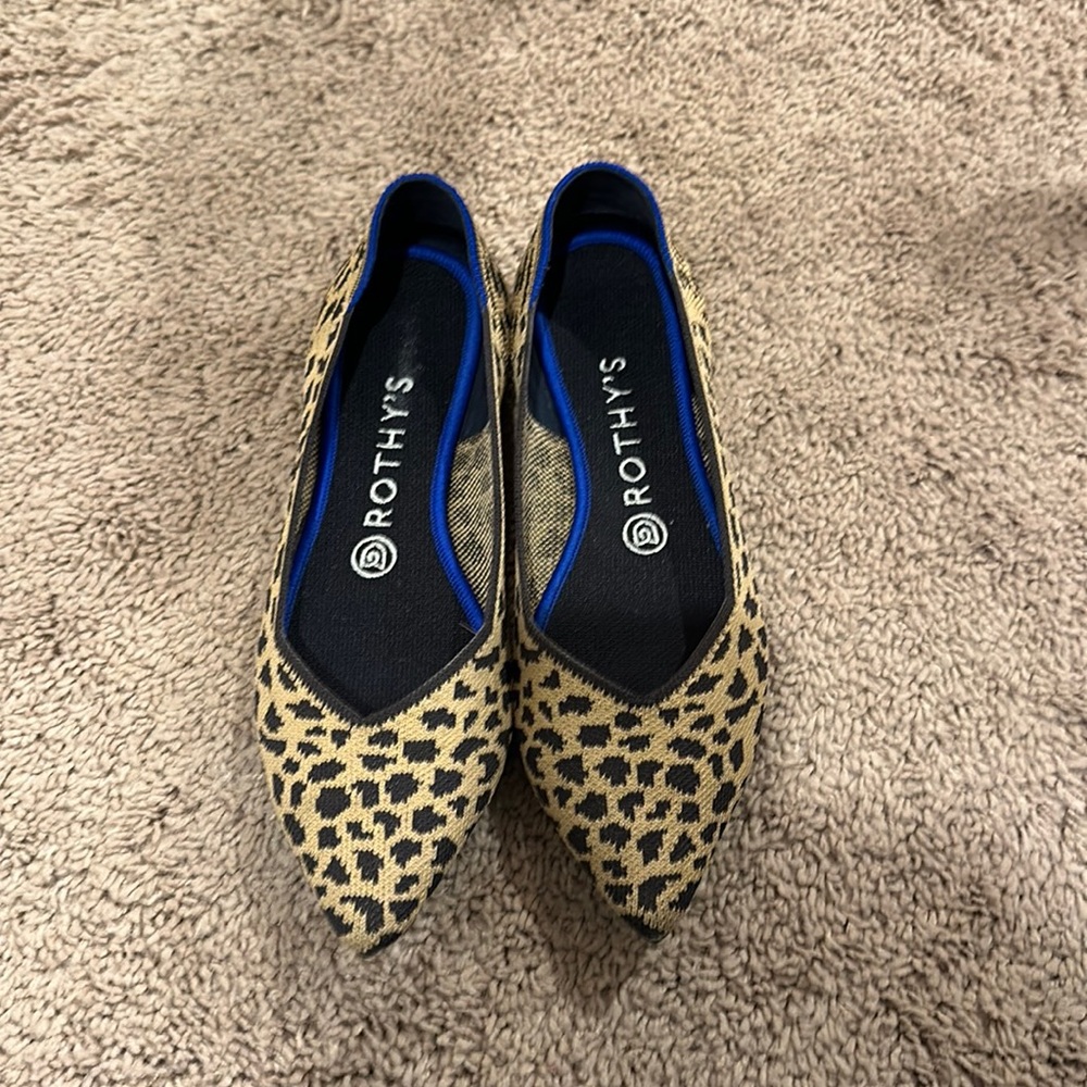 Rothy's The Point Leopard Cheetah animal print Ballet flat shoes size 9